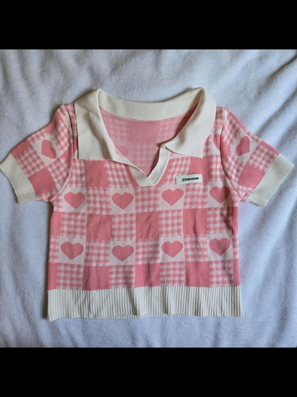Pink Heart-Pattern Polo Top - Kids